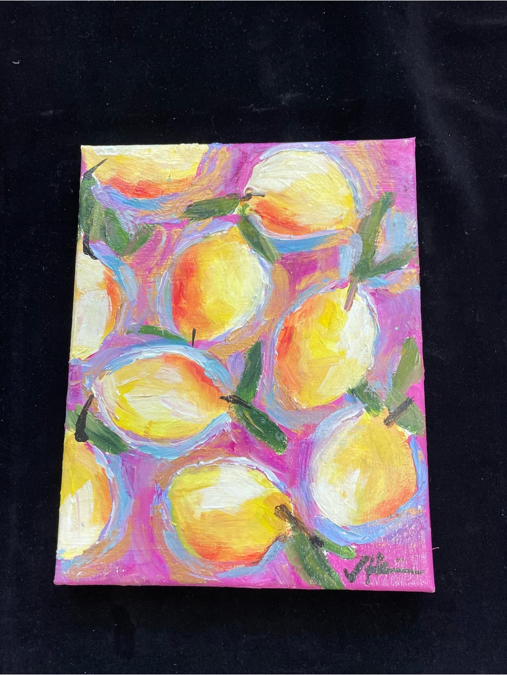 Lemons On Magenta“Acrylic Painting 10”x8” Original Handmade
